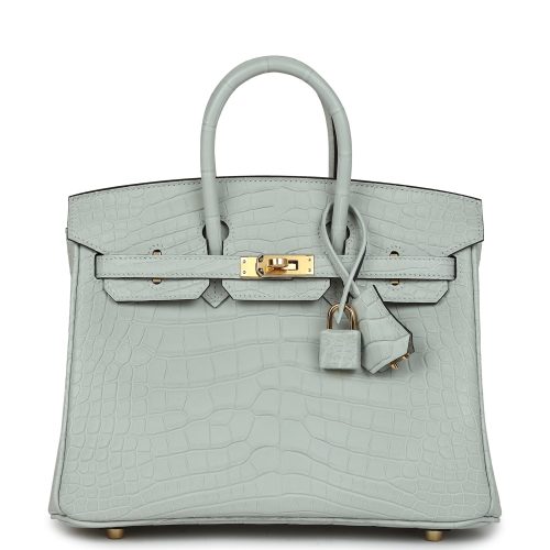 Handmade Bag HB 25 Gris Neve Matte Alligator Gold Hardware