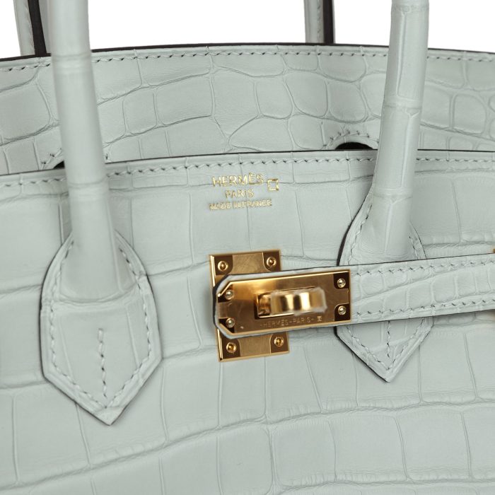 Handmade Bag HB 25 Gris Neve Matte Alligator Gold Hardware - 图片 6