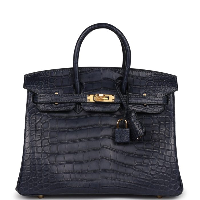 Handmade Bag HB 25 Bleu Indigo Matte Alligator Gold Hardware
