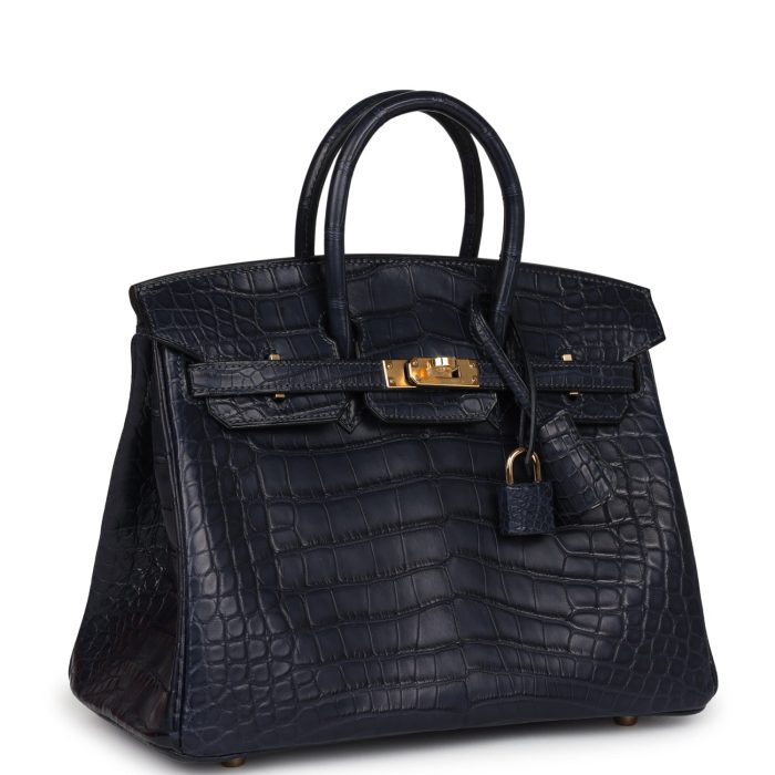 Handmade Bag HB 25 Bleu Indigo Matte Alligator Gold Hardware - 图片 2