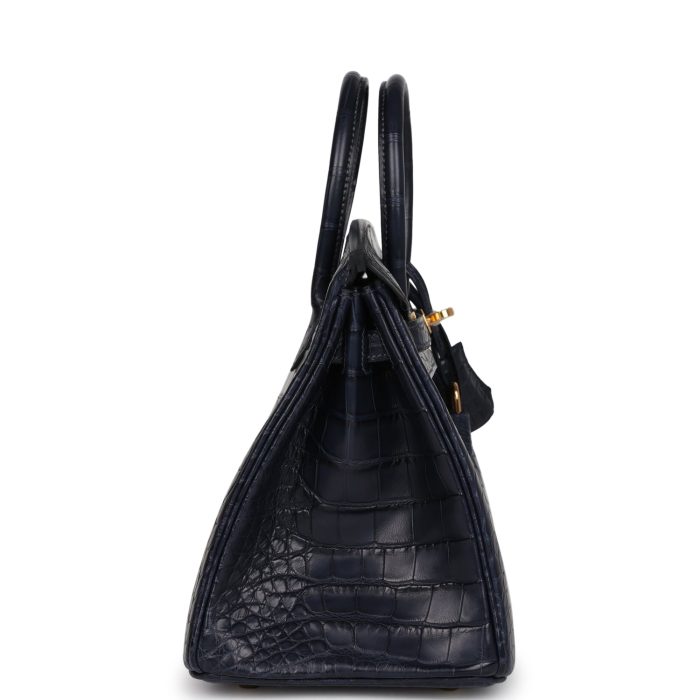 Handmade Bag HB 25 Bleu Indigo Matte Alligator Gold Hardware - 图片 3