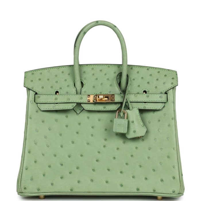 Handmade Bag HB 25 Vert Criquet Ostrich Gold Hardware