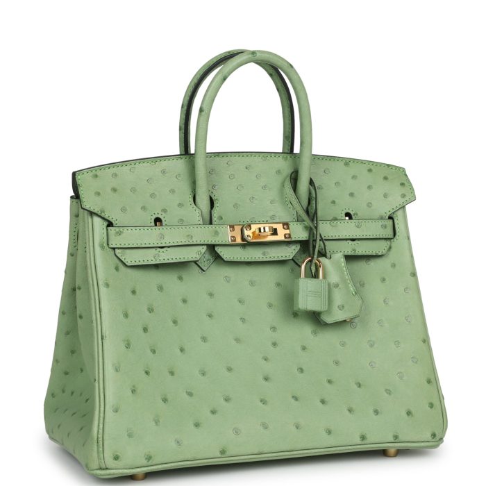 Handmade Bag HB 25 Vert Criquet Ostrich Gold Hardware：圖片 2
