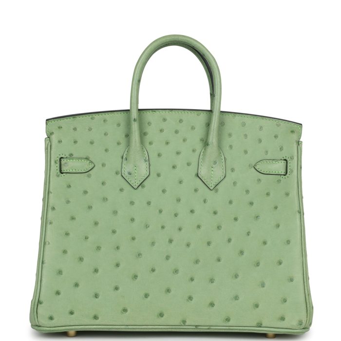 Handmade Bag HB 25 Vert Criquet Ostrich Gold Hardware：圖片 4
