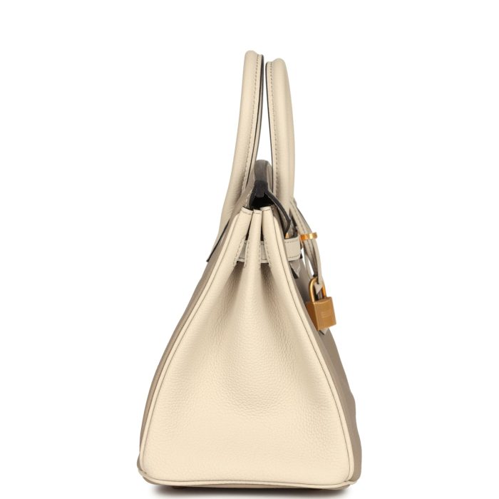 Handmade Bag HSOB(HSS) 25 Gris Tourterelle and Craie Togo Brushed Gold Hardware - 图片 3