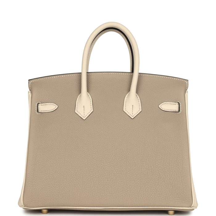 Handmade Bag HSOB(HSS) 25 Gris Tourterelle and Craie Togo Brushed Gold Hardware - 图片 4