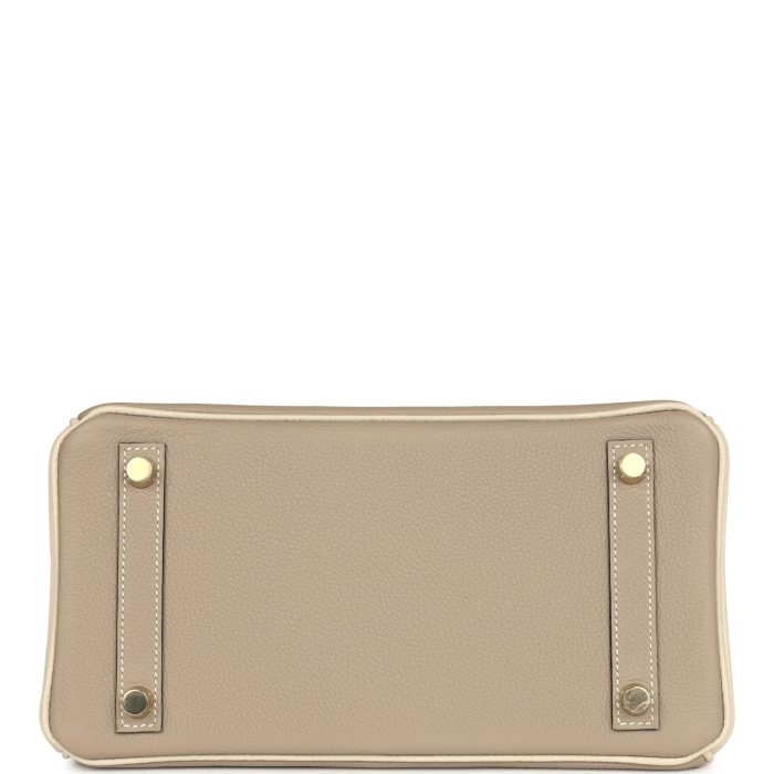 Handmade Bag HSOB(HSS) 25 Gris Tourterelle and Craie Togo Brushed Gold Hardware - 图片 5