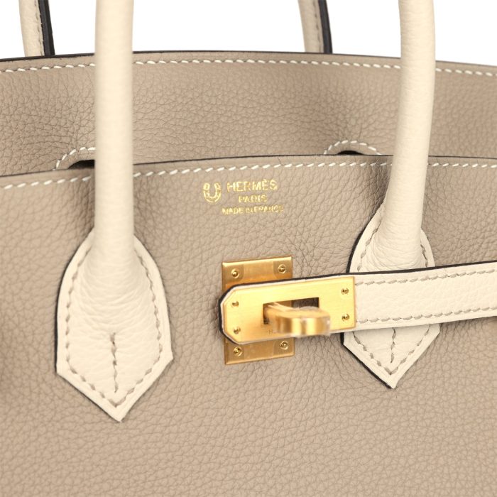 Handmade Bag HSOB(HSS) 25 Gris Tourterelle and Craie Togo Brushed Gold Hardware - 图片 6