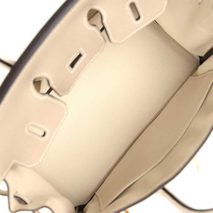 Handmade Bag HSOB(HSS) 25 Gris Tourterelle and Craie Togo Brushed Gold Hardware - 图片 7