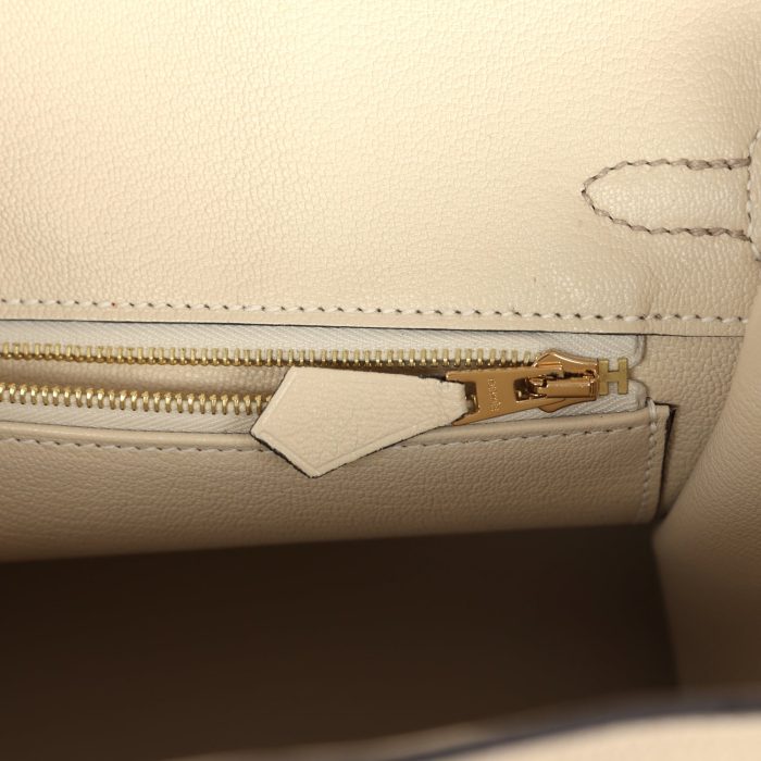 Handmade Bag HSOB(HSS) 25 Gris Tourterelle and Craie Togo Brushed Gold Hardware - 图片 8