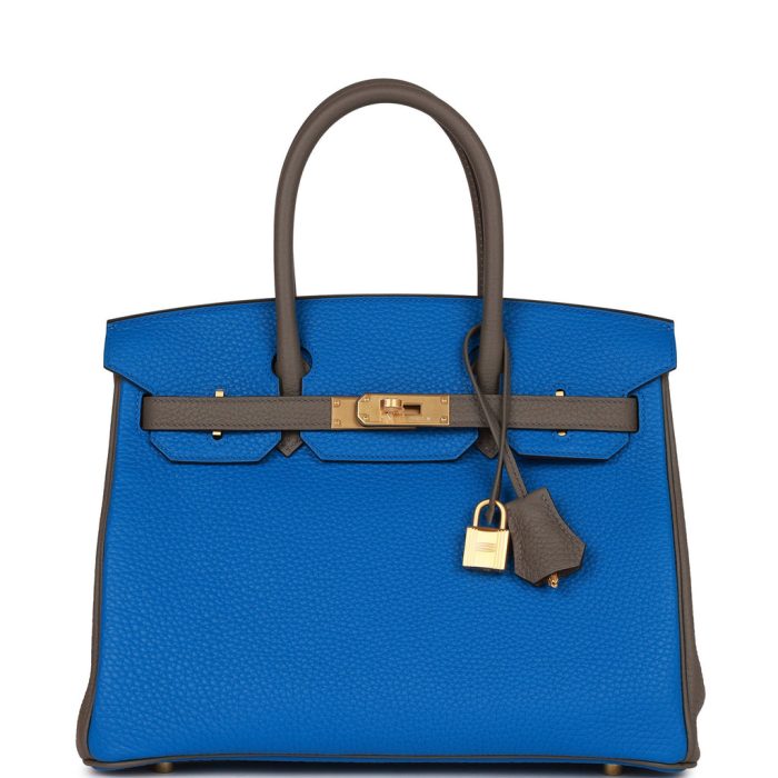 Handmade Bag HSOB(HSS) 30 Bleu Electric and Etain Clemence Brushed Gold Hardware