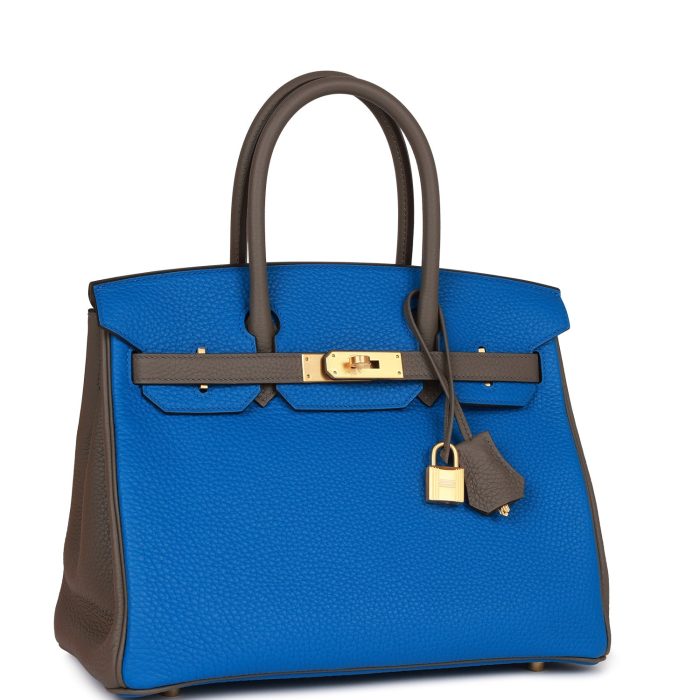 Handmade Bag HSOB(HSS) 30 Bleu Electric and Etain Clemence Brushed Gold Hardware - 图片 2