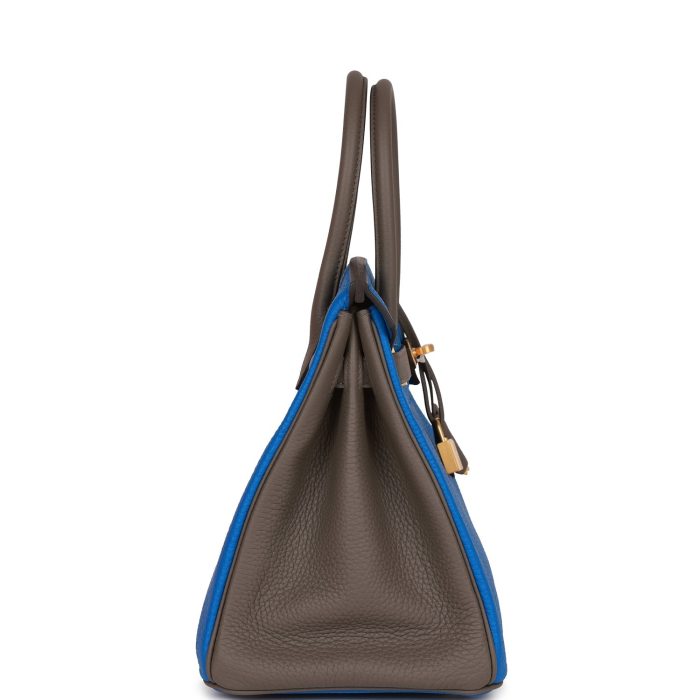 Handmade Bag HSOB(HSS) 30 Bleu Electric and Etain Clemence Brushed Gold Hardware - 图片 3