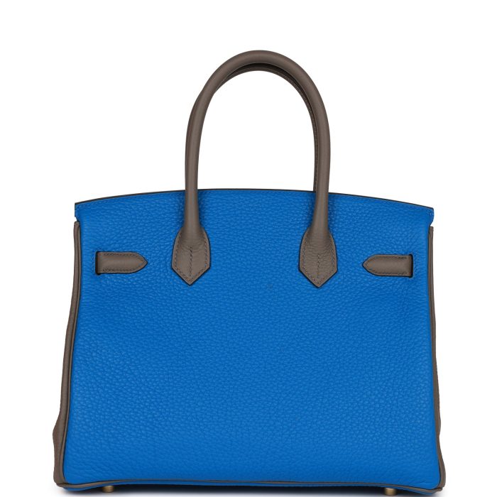 Handmade Bag HSOB(HSS) 30 Bleu Electric and Etain Clemence Brushed Gold Hardware - 图片 4