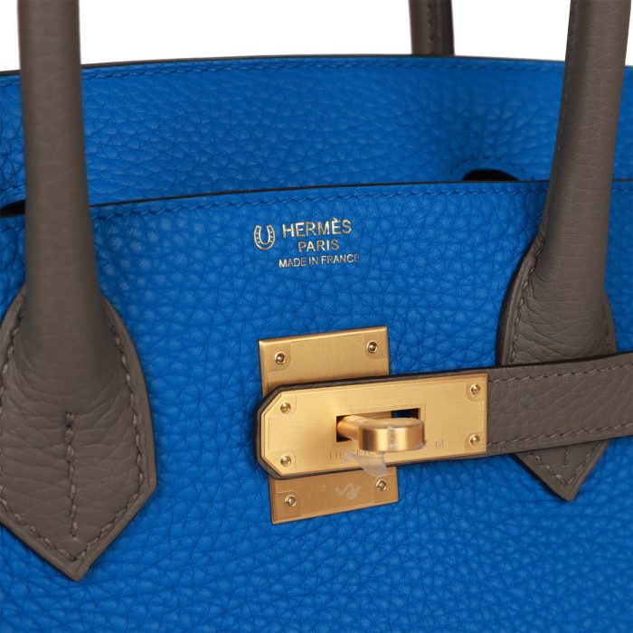 Handmade Bag HSOB(HSS) 30 Bleu Electric and Etain Clemence Brushed Gold Hardware - 图片 6