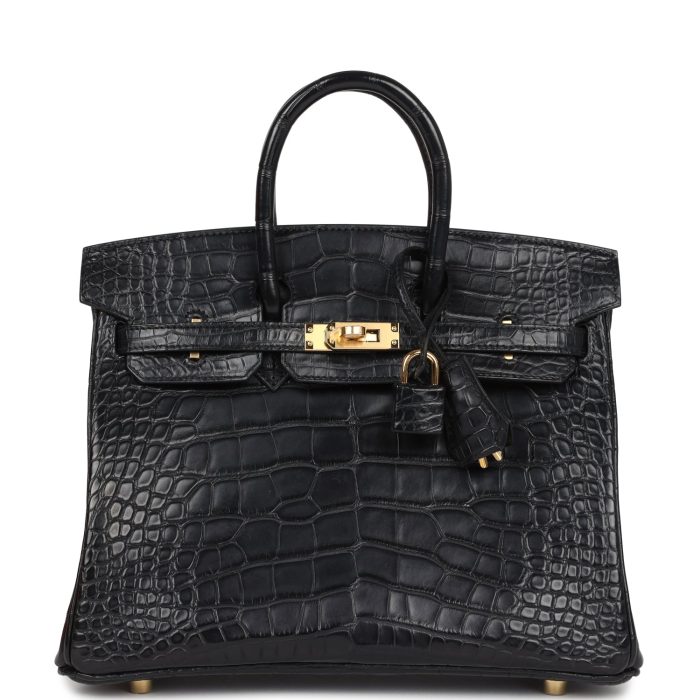 Handmade Bag HB 25 Black Matte Alligator Gold Hardware