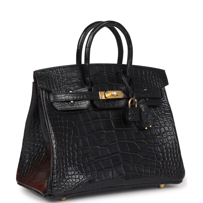 Handmade Bag HB 25 Black Matte Alligator Gold Hardware - 图片 2