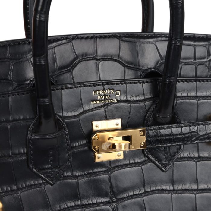 Handmade Bag HB 25 Black Matte Alligator Gold Hardware - 图片 6