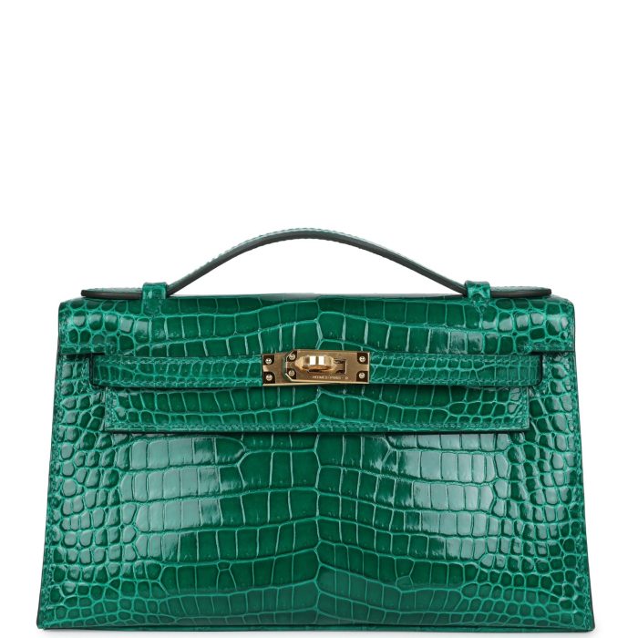 Handmade HKP Emerald Shiny Porosus Crocodile Gold Hardware