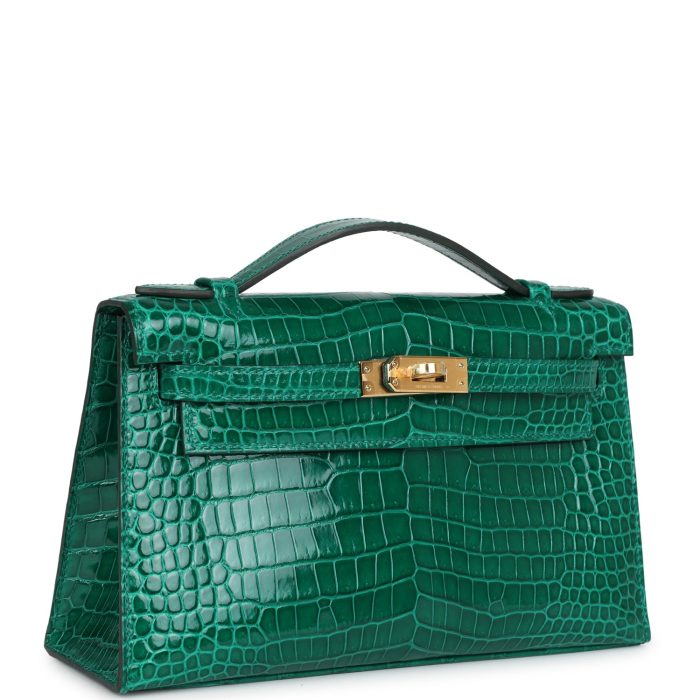 Handmade HKP Emerald Shiny Porosus Crocodile Gold Hardware - 图片 2