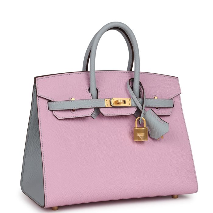 Handmade Bag HSOB(HSS) 25 Mauve Sylvestre and Bleu Glacier Epsom Brushed Gold Hardware - 图片 2