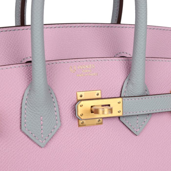 Handmade Bag HSOB(HSS) 25 Mauve Sylvestre and Bleu Glacier Epsom Brushed Gold Hardware - 图片 6