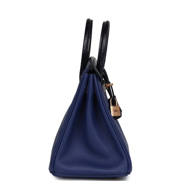 Handmade Bag HB 25 Bleu Saphir Taurillion Novillo and Bleu Marine Matte Alligator Touch Rose Gold Hardware - 图片 3