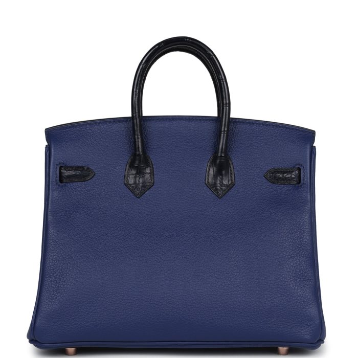 Handmade Bag HB 25 Bleu Saphir Taurillion Novillo and Bleu Marine Matte Alligator Touch Rose Gold Hardware - 图片 4