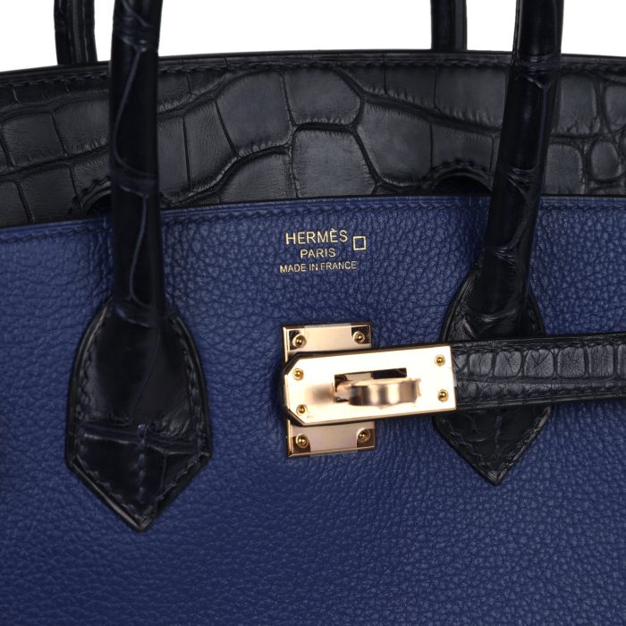 Handmade Bag HB 25 Bleu Saphir Taurillion Novillo and Bleu Marine Matte Alligator Touch Rose Gold Hardware - 图片 6