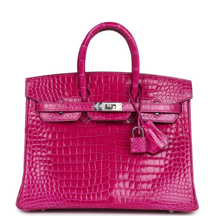 Handmade Bag HB 25 Rose Sheherazade Shiny Porosus Crocodile Palladium Hardware