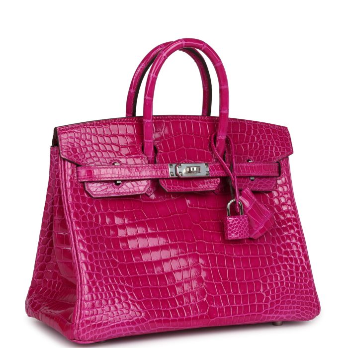 Handmade Bag HB 25 Rose Sheherazade Shiny Porosus Crocodile Palladium Hardware - 图片 2