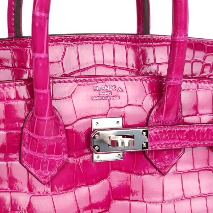 Handmade Bag HB 25 Rose Sheherazade Shiny Porosus Crocodile Palladium Hardware - 图片 6