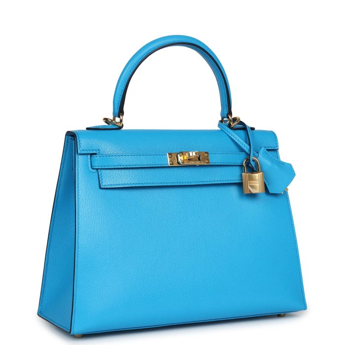 Handmade HKS 25 Bleu Frida Chevre Gold Hardware - 图片 2