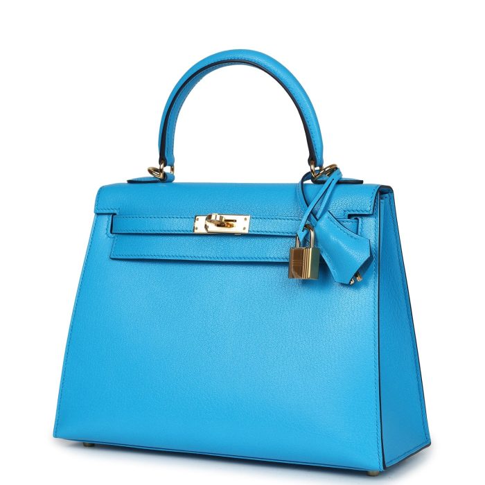 Handmade HKS 25 Bleu Frida Chevre Gold Hardware - 图片 3