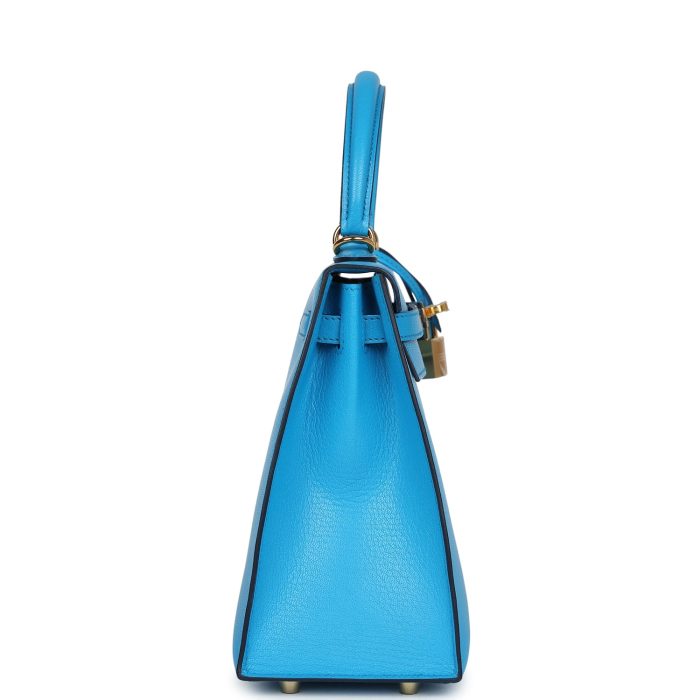 Handmade HKS 25 Bleu Frida Chevre Gold Hardware - 图片 4
