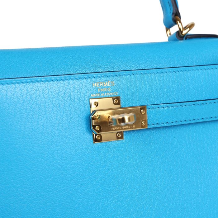 Handmade HKS 25 Bleu Frida Chevre Gold Hardware - 图片 7