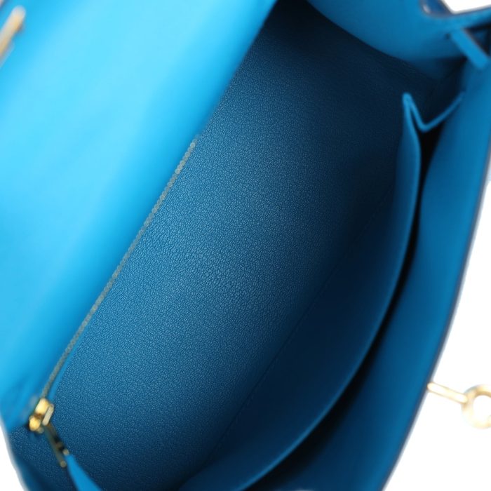 Handmade HKS 25 Bleu Frida Chevre Gold Hardware - 图片 8