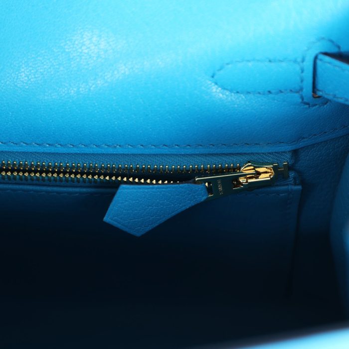 Handmade HKS 25 Bleu Frida Chevre Gold Hardware - 图片 9