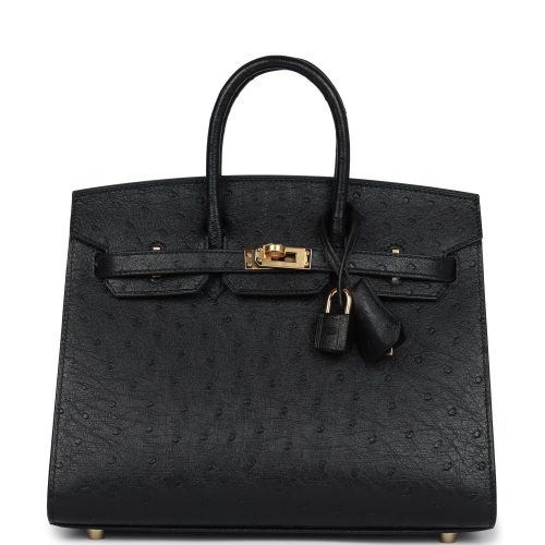 Handmade Bag HB Sellier 25 Black Ostrich Gold Hardware