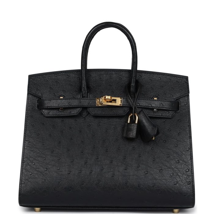 Handmade Bag HB Sellier 25 Black Ostrich Gold Hardware