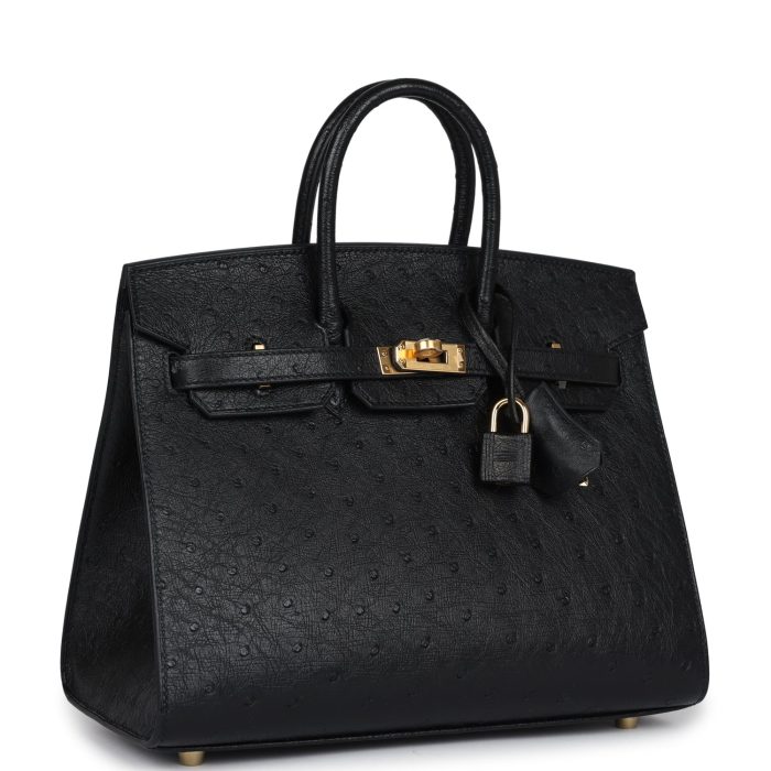Handmade Bag HB Sellier 25 Black Ostrich Gold Hardware - 图片 2