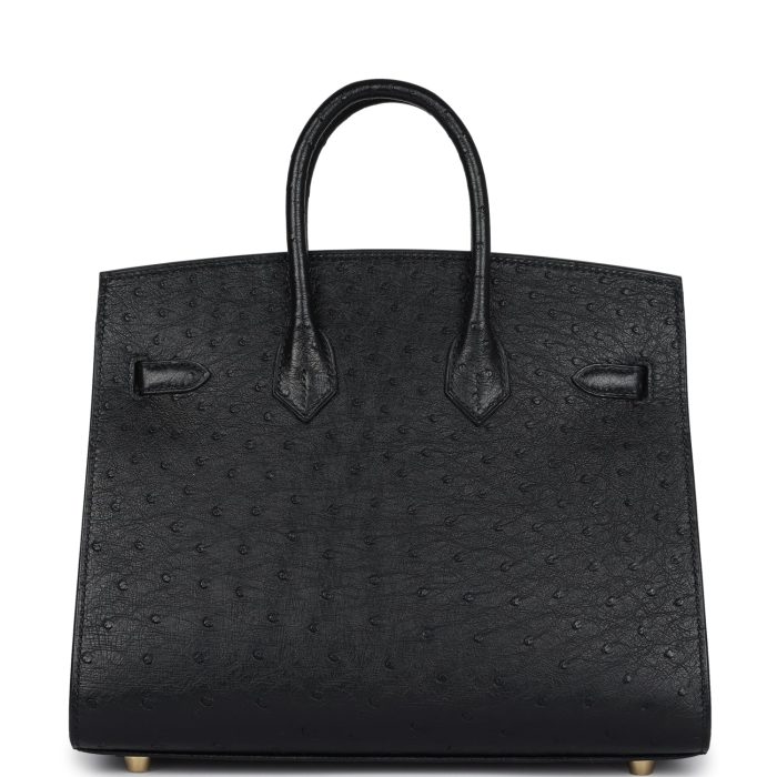 Handmade Bag HB Sellier 25 Black Ostrich Gold Hardware - 图片 4