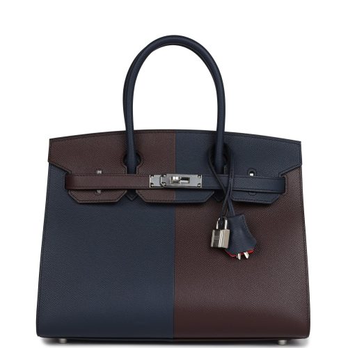 Handmade Bag HCBS 30 Rouge Sellier and Bleu Indigo Epsom Palladium Hardware