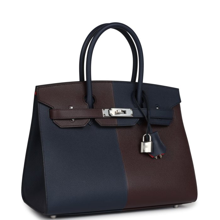 Handmade Bag HCBS 30 Rouge Sellier and Bleu Indigo Epsom Palladium Hardware - 图片 2