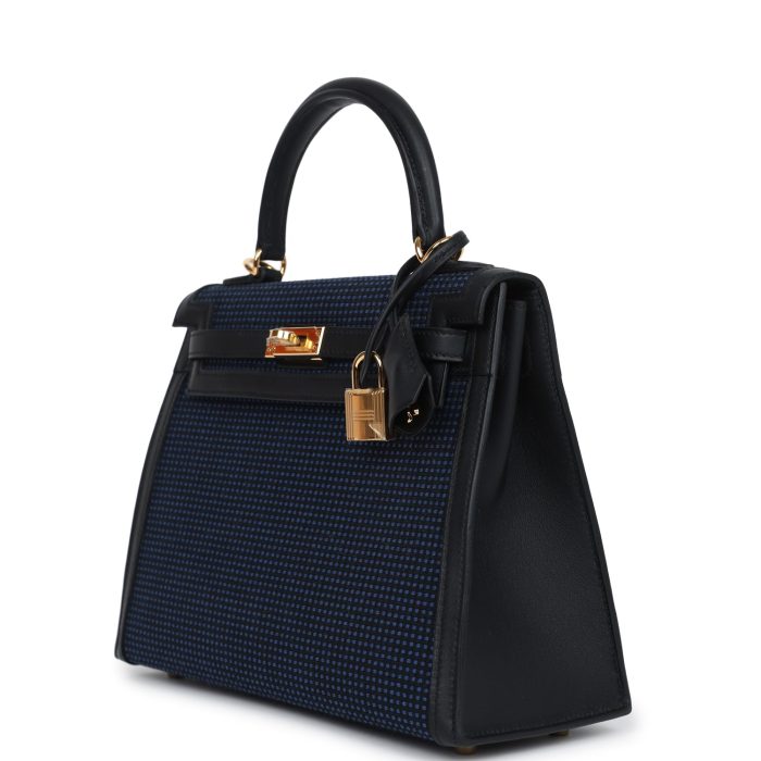 Handmade HKS 25 Black Swift and Bleu Saphir Toile Gold Hardware - 图片 2
