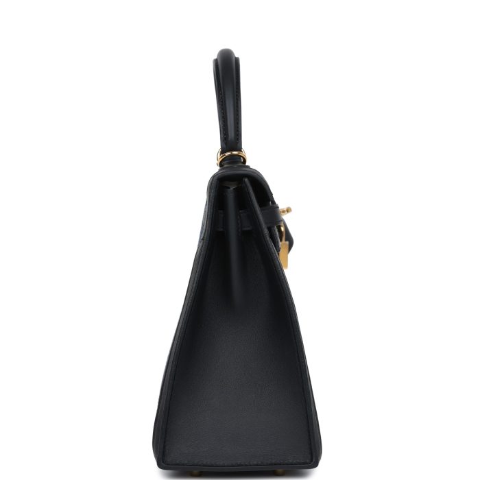 Handmade HKS 25 Black Swift and Bleu Saphir Toile Gold Hardware - 图片 4