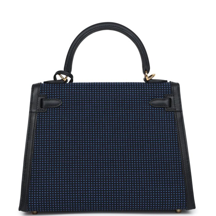 Handmade HKS 25 Black Swift and Bleu Saphir Toile Gold Hardware - 图片 5