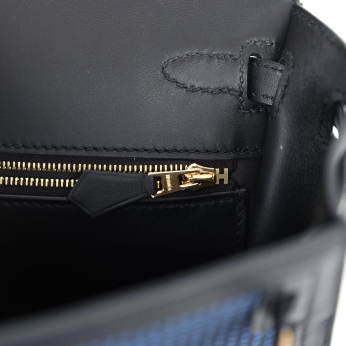 Handmade HKS 25 Black Swift and Bleu Saphir Toile Gold Hardware - 图片 7