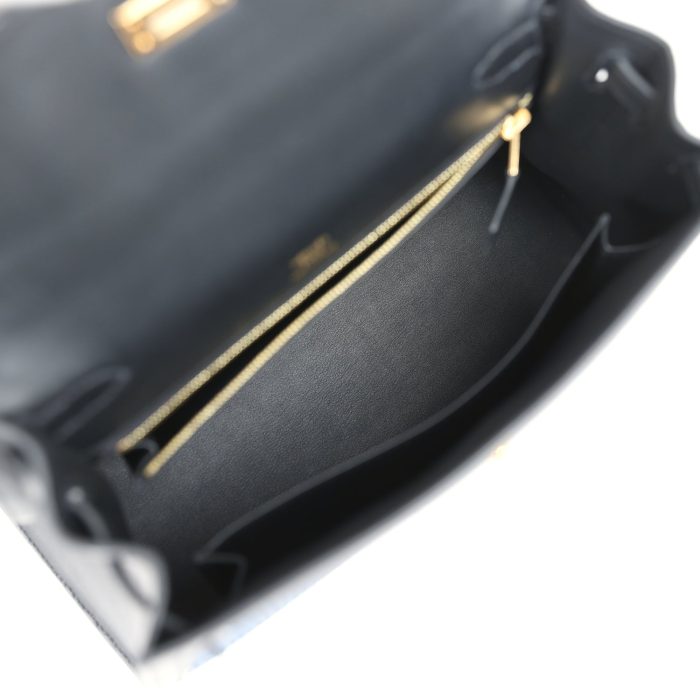 Handmade HKS 25 Black Swift and Bleu Saphir Toile Gold Hardware - 图片 8