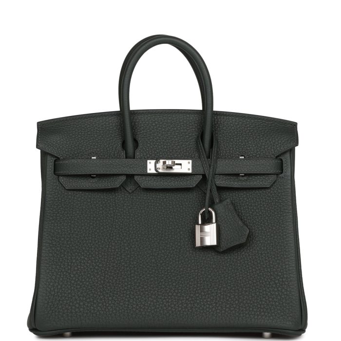 Handmade Bag HB 25 Vert Fonce Togo Palladium Hardware